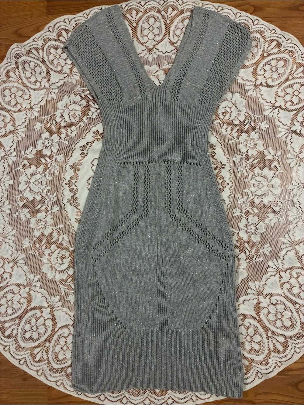 A|X Armani Exchange Gray Metallic Shimmer Knit Bodycon Sweater Dress XS